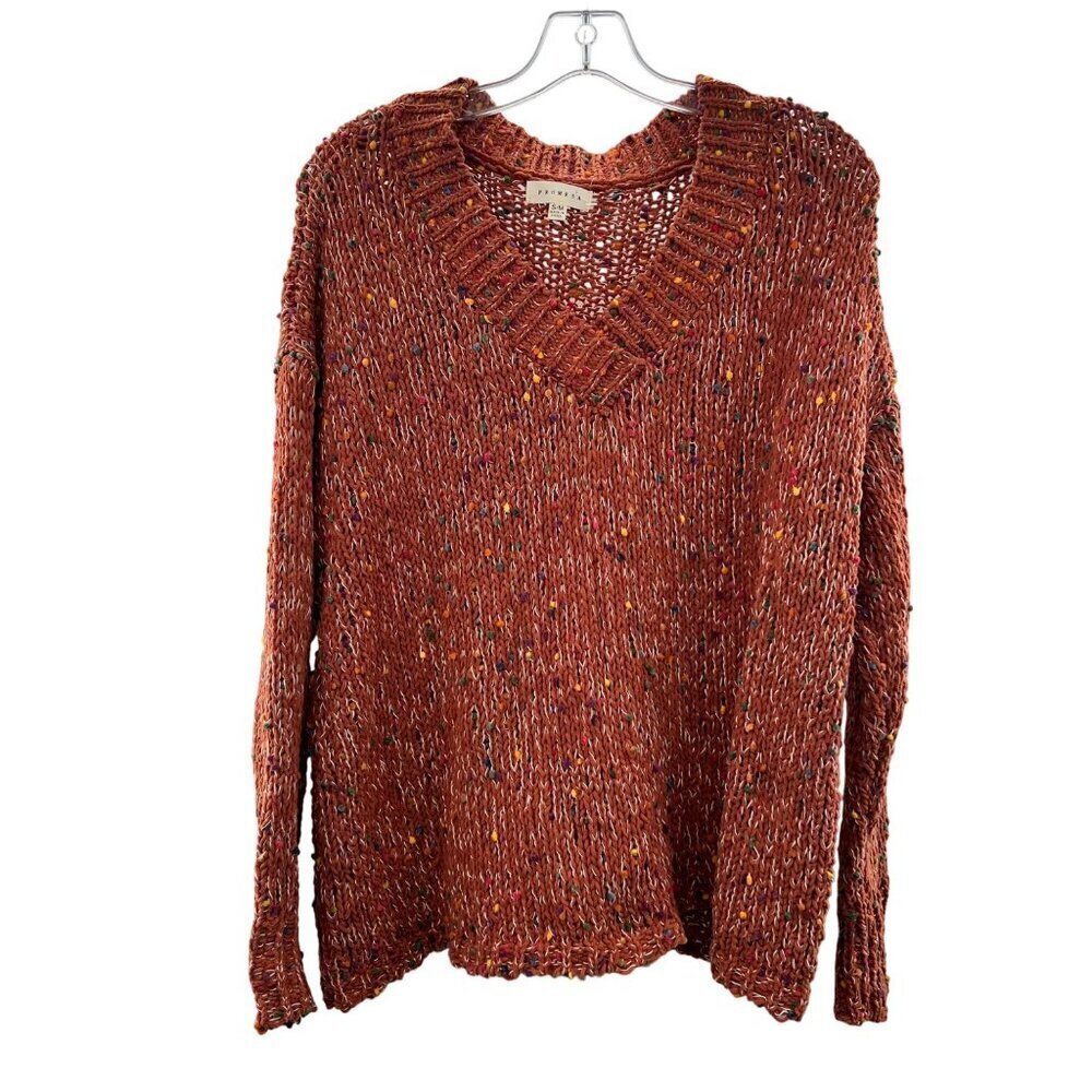 Promesa Women's Loose Knit Pullover Sweater V-Neck Orange/Multi Size S/M